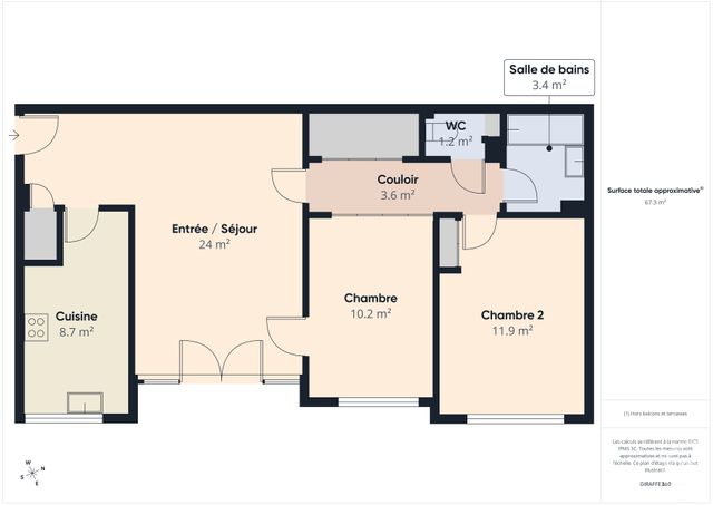Appartement F3 à vendre - 3 pièces - 67.24 m2 - FONTENAY AUX ROSES - 92 - ILE-DE-FRANCE - Century 21 Far Etoiles